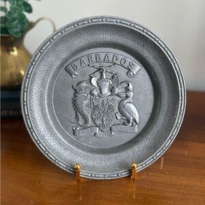 Vintage Pewter Barbados Coat of Arms Wall‎ Plate - Made in Spain